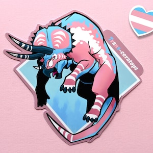 Lgbtqia Pride Month Flagge Dinosaurier Triceratops Aufkleber: Trans-Ceratops Wortspiel Aufkleber