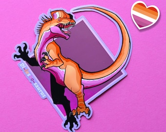 Lgbtqia pride month  flag dinosaur dilophosaurus stickers: Di-lesbo-saurus pun sticker