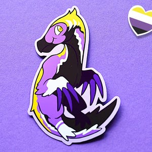 Adesivi carini con dinosauri e bandiera del mese dell'orgoglio LGBTQIA: adesivo con gioco di parole non binario THEY-rizinosaurus