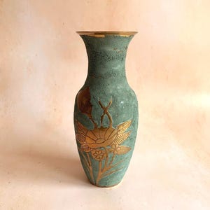 Vintage Brass Green Cloisonné Vase