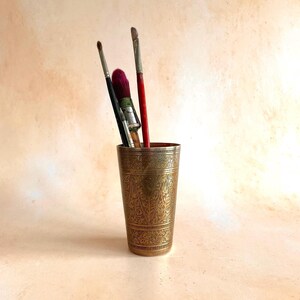 Vintage Brass Etched Storage Pot or Vase