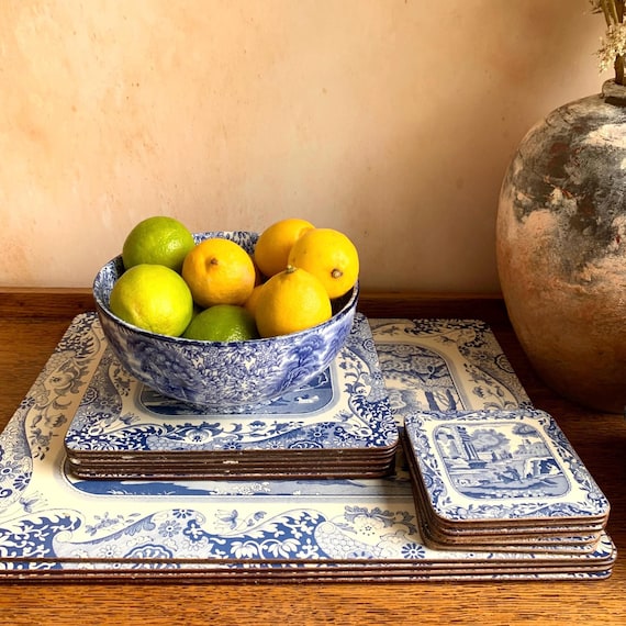 Vintage Spode Blue Italian Extra Large Table Mats, Set of