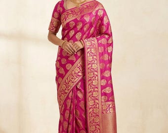 pink saree with stitched blouse
