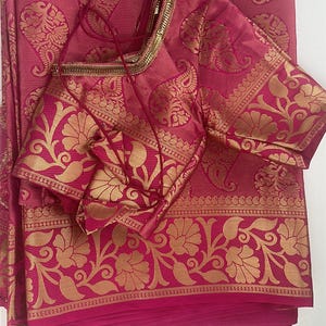 pink saree with stitched blouse