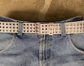 Cyber Y2k White Silver Studded Belt – 42 Inch Streetwear Accessory
