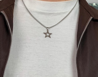 Y2k Silver Star Necklace – Cyber Grunge Chain Pendant