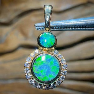 14k Gold - Australian Boulder Opal Doublet Pendant. Diamond Inlay Style