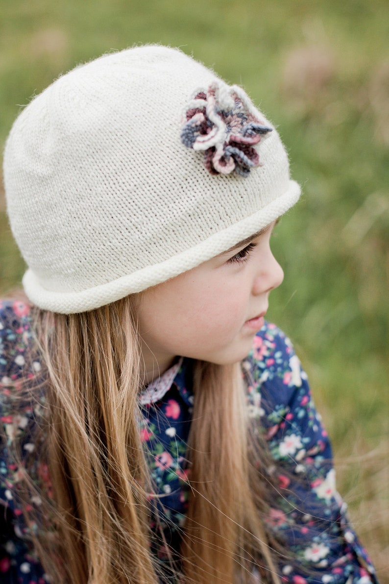 PDF Rolled Brim Beanie with Flower Knitting Pattern image 2