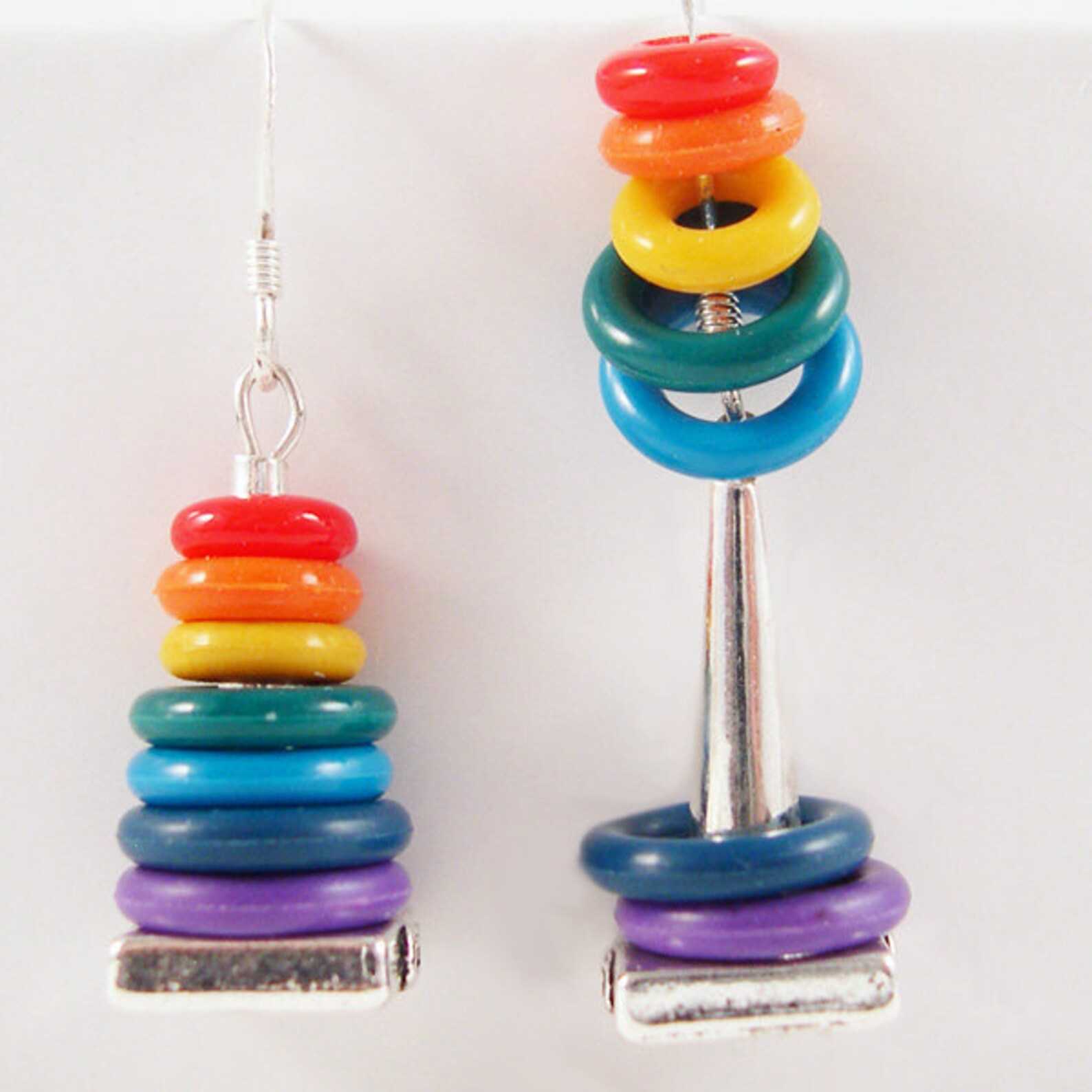 Rainbow Stacking Toy Earrings Sterling Silver Earwires Etsy