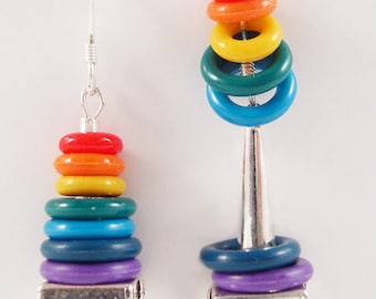 Rainbow Stacking Toy Earrings Sterling Silver Earwires