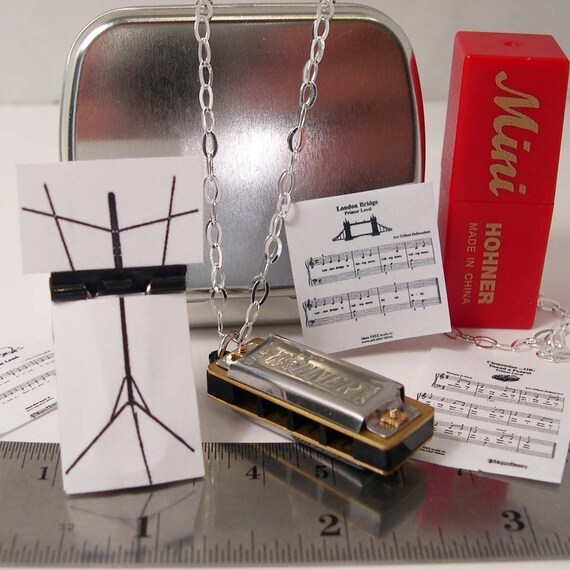 Mini Working Harmonica Necklace with Tiny Music Stand and Ity Etsy