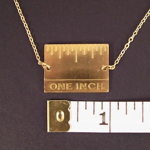 Give Me An Inch Golden Real Inch Ruler Necklace Gold Plated Chain image 1