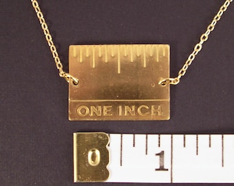 Give Me An Inch - Golden Real Inch Ruler Necklace Gold Plated Chain