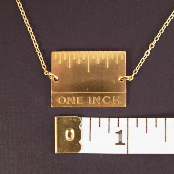 Give Me an Inch Golden Real Inch Ruler Necklace Gold Plated Chain