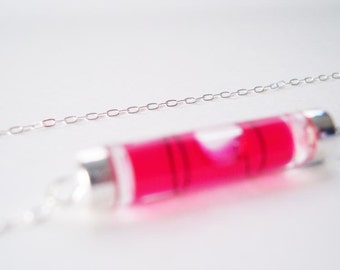 Keep Your Balance - Fuschia Carpenter's Bubble Level Necklace sterling