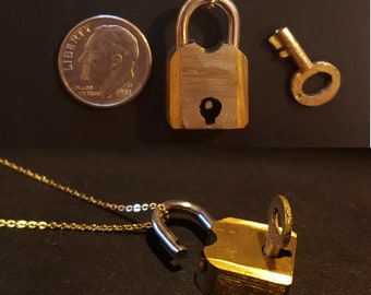 Lock Em Up - Tiny Working Lever Padlock Necklace with Keys