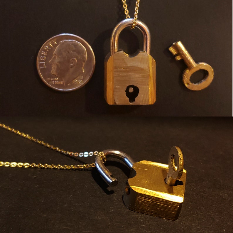 Lock Em Up Tiny Working Lever Padlock Necklace with Keys image 1