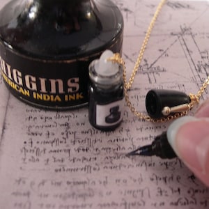 REAL Working Teeny Tiny Mini Fountain Pen Necklace with Ink Bottle Fountain of Youth image 2