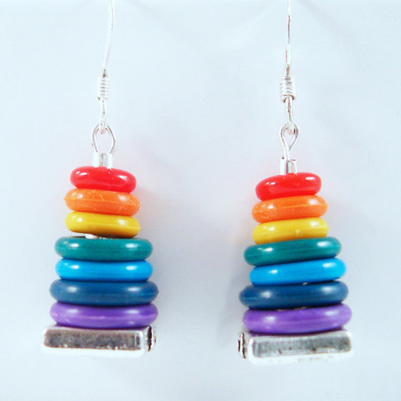 Rainbow Stacking Toy Earrings Sterling Silver Earwires Etsy
