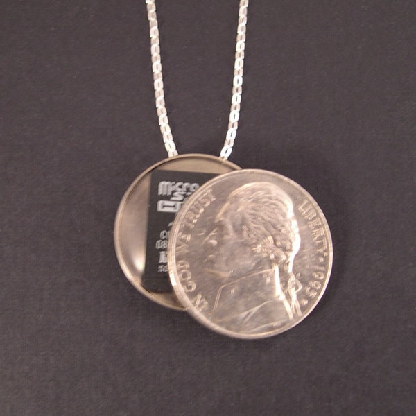 Secret Compartment Necklace - Sterling Silver Chain Real American Nickel Hollow Coin
