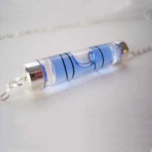 Keep Your Balance - Blue Carpenter's Bubble Level Necklace sterling