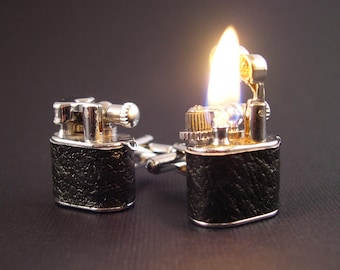 LEATHER or Chrome Working Lighter Cufflinks