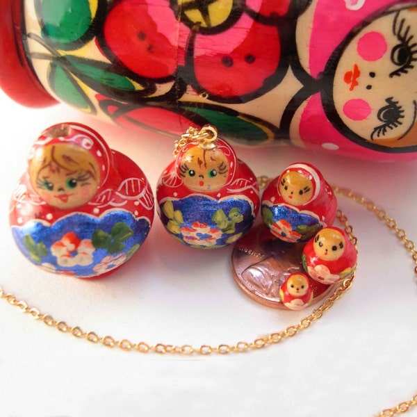 Teeny Tiny Authentic Working Russian Nesting Doll Necklace  Matryoshka