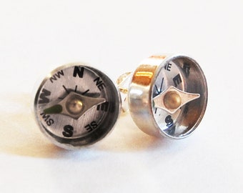 Where are YOU? - Working Mini Metal Compass Stud Earrings