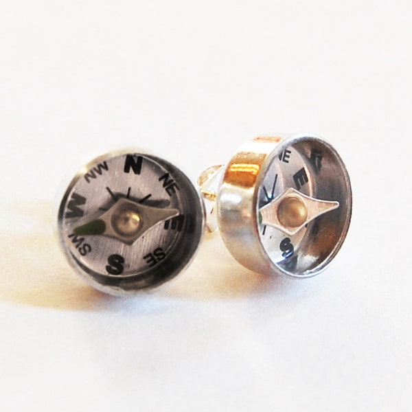 Where are YOU? - Working Mini Metal Compass Stud Earrings