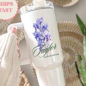 Maid Of Honor 40 oz Tumbler, Custom Maid of Honor Gift, Birth flower Tumbler for Maid of Honor, Bridal Party Gift Bachelorette Party Tumbler