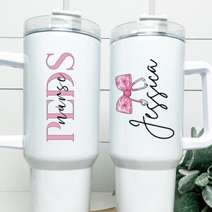 Pediatric Nurse Gift, 40 oz Tumbler with Handle, Peds Nurse Tumbler, Personalized Cup, Cute Nurse Mug, RN Gift, Nurse Appreciation Gift