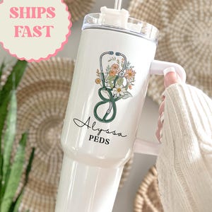 Pediatric Nurse Gift, 40 oz Tumbler with Handle, Peds Nurse Tumbler, Personalized Cup, Cute Nurse Mug, RN Gift, Nurse Appreciation Gift