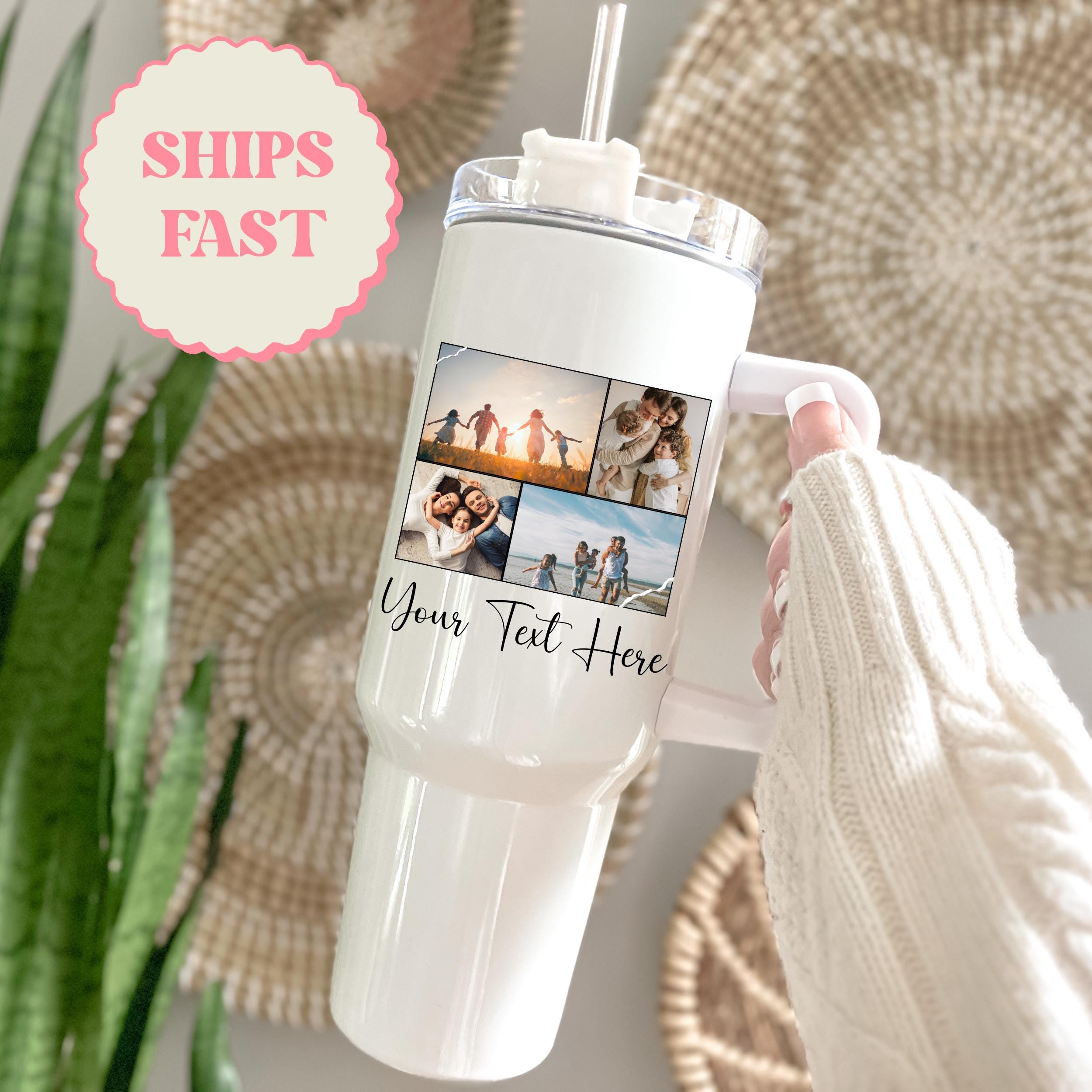Custom 40oz Tumbler with Photo, Photo Collage Tumbler, Personalized Tumbler with Pictures, 40oz Photo Tumbler with Handle