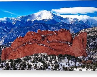 Pikes Peak Wandbild, Garten der Götter Wandkunst, Pikes Peak Leinwand, Colorado Springs Wanddekor, Colorado, Colorado Housewarming Geschenk