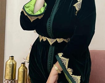 Broderad marockansk kaftan, blygsam klänning, handpärlad Dubai Abaya, muslimsk brudklänning