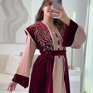 モロッコのカフタンドレス |女性用ベルベットカフタン |タクチタ ジェラバ アバヤ |アラビアの結婚式ゲストの衣装