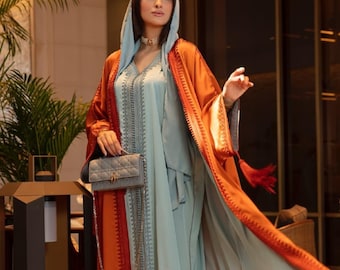 Elegant marockansk brudkaftan med hijab – Anspråkslös brudklänning för muslimska brudar | Handgjord Nikah Abaya-klänning i plusstorlek