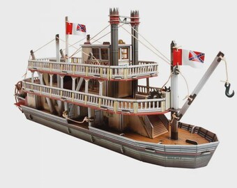 ワイルドウェスト蒸気船3Dモデルキット – DIY段ボール製外輪蒸気船