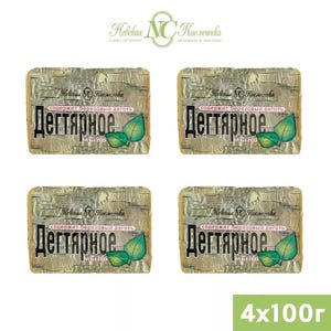 Russian Birch Tar Soap Set – Natural Hard Bar – Deep Cleansing Rustic Bath Bar – 4×100 g (Дегтярное мыло)