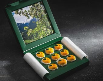 Pudełko prezentowe z białą czekoladą Qazaq Apple z dżemem jabłkowym, cynamonem i karmelem, najwyższej jakości kazachska czekolada gourmet 108 g
