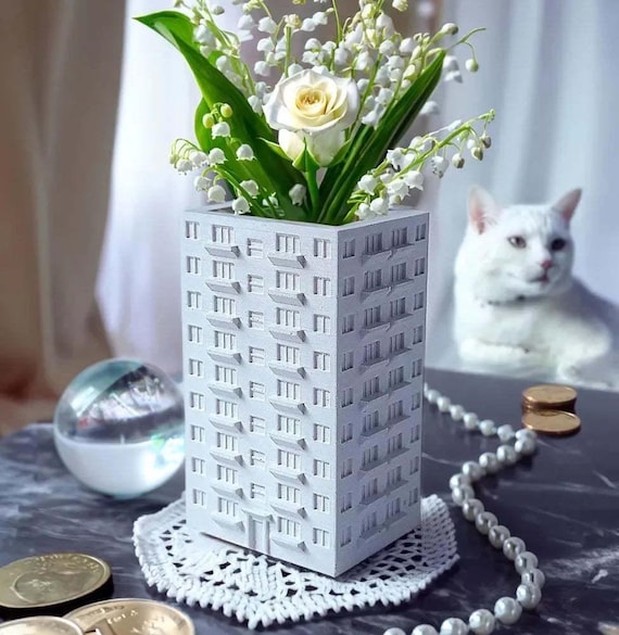 Handmade Concrete Vase – Soviet Panel House – Russian Khrushchevka