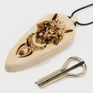 Pavel Potkin Small Jaw Harp “Fox” with Wooden Case – Handmade Brass & Steel Mouth Harp Vargan Варган