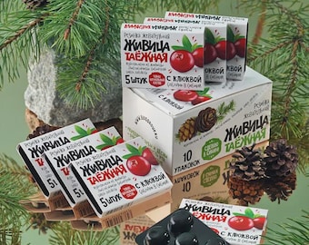 Gomma da masticare naturale in resina di pino della taiga con mirtillo rosso – 10 confezioni di gomma siberiana senza zucchero