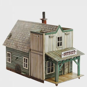 DIY 3D Wild West Outpost Model Kit – 1:56 Scale Cardboard Building for Dioramas & Tabletop Games