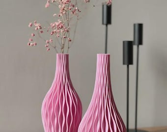 Set of 2 Pink Vases – 20cm 3D Printed Decorative Vases for Dried Flowers, Eco Friendly PLA Modern Minimalist Home Decor