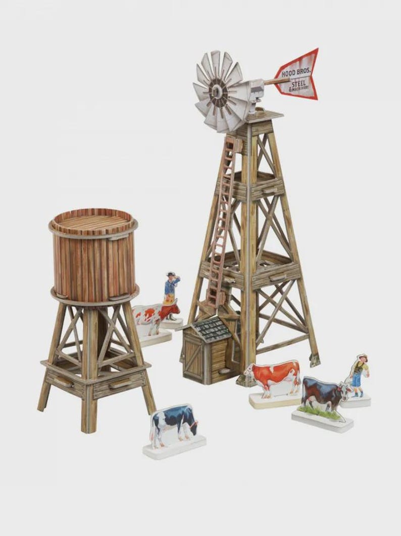 Wild West Windmill 3D Puzzle – Cardboard Model Kit by Umnaya Bumaga, 1: ...