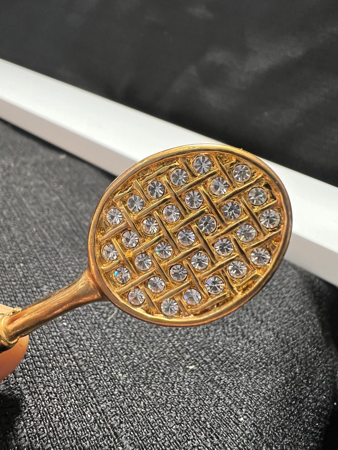 Rhinestone Racket Icon Vintage Rare to Fine Gold Plated Tennis Racket With the Rhinestone and ...