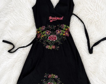 Vintage Desigual Fairy Summer Black Midi Dress Sunset Beach Gothic Grunge Rock