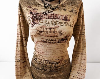 Vintage Coffee Rich Auntie Grunge Blouse Hippie Fairy Grunge Y2K Gothic