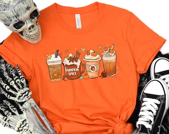Pumpkin spice Coffee T-Shirt, fall drink cup Sweatshirt, Halloween shirt, Fall Coffee Lover hoodie, Autumn Pumpkin Shirt, Coffee Lover Gift